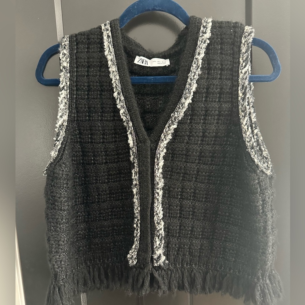 Zara Black and Gray Knit Vest